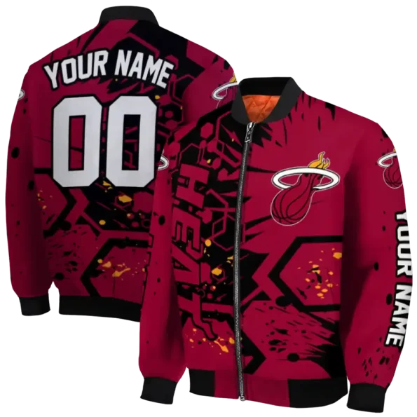 personalized miami heat hexagon cluster red black bomber jacket fashion forward