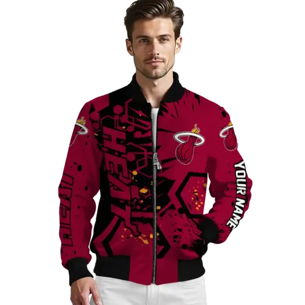personalized miami heat hexagon cluster red black bomber jacket high quality