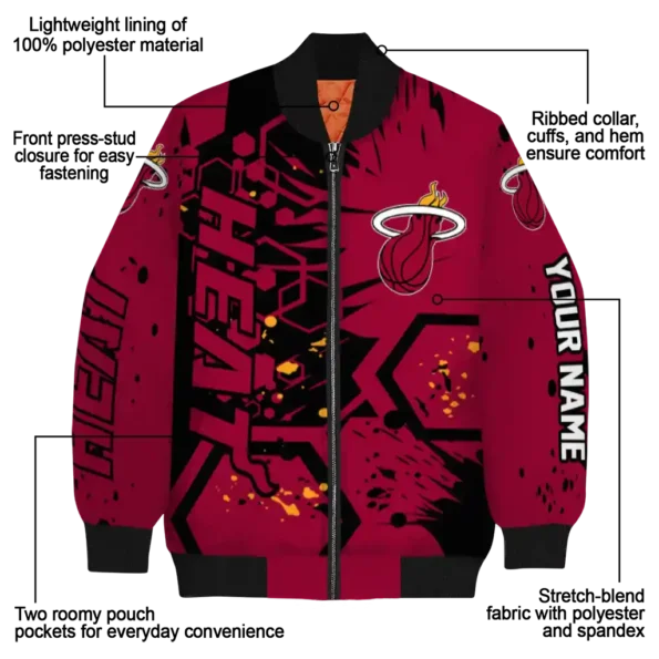 personalized miami heat hexagon cluster red black bomber jacket new arrival