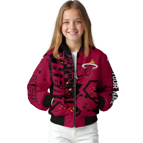 personalized miami heat hexagon cluster red black bomber jacket top rated
