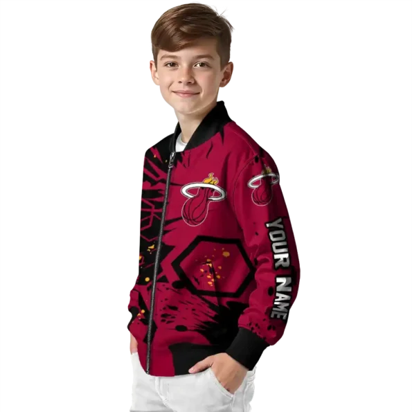 personalized miami heat hexagon cluster red black bomber jacket trendy