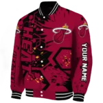 personalized miami heat hexagon cluster red black varsity jacket best selling.webp