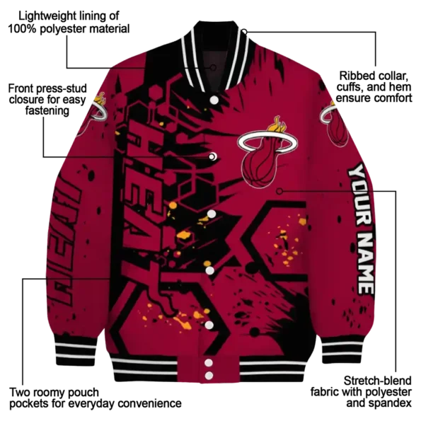 personalized miami heat hexagon cluster red black varsity jacket new arrival.webp