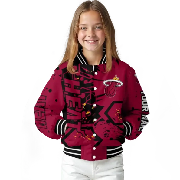 personalized miami heat hexagon cluster red black varsity jacket top rated.webp