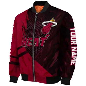 personalized miami heat hexagon mesh red black bomber jacket best selling