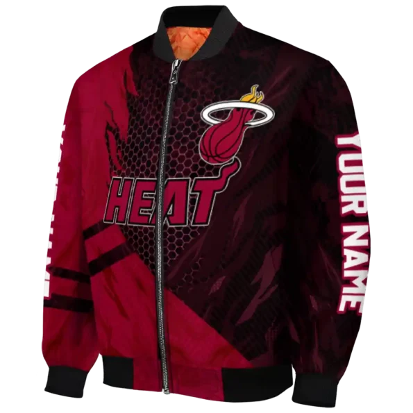 personalized miami heat hexagon mesh red black bomber jacket best selling
