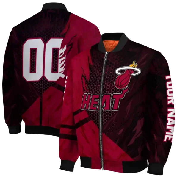 personalized miami heat hexagon mesh red black bomber jacket fashion forward