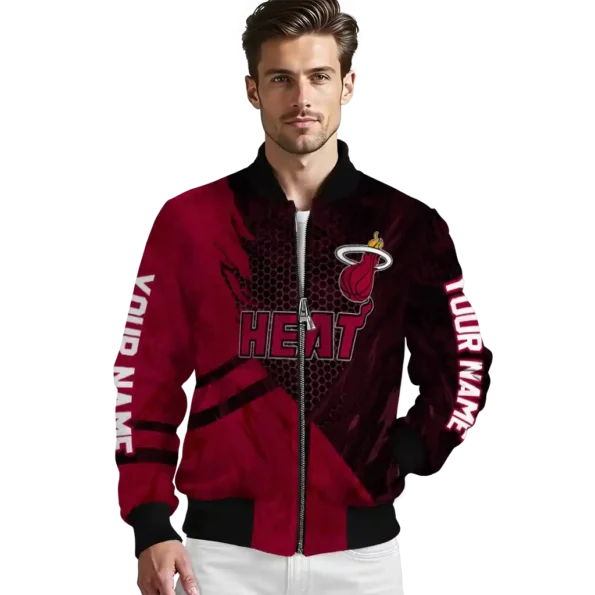 personalized miami heat hexagon mesh red black bomber jacket high quality