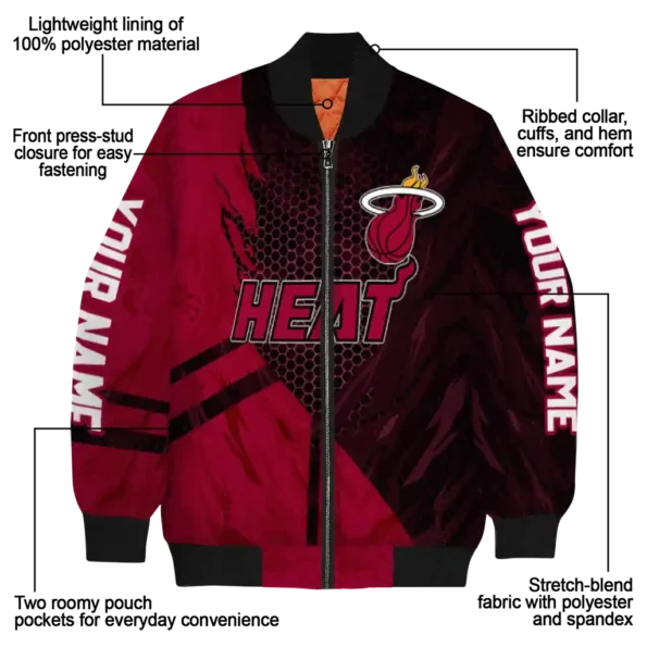 personalized miami heat hexagon mesh red black bomber jacket new arrival