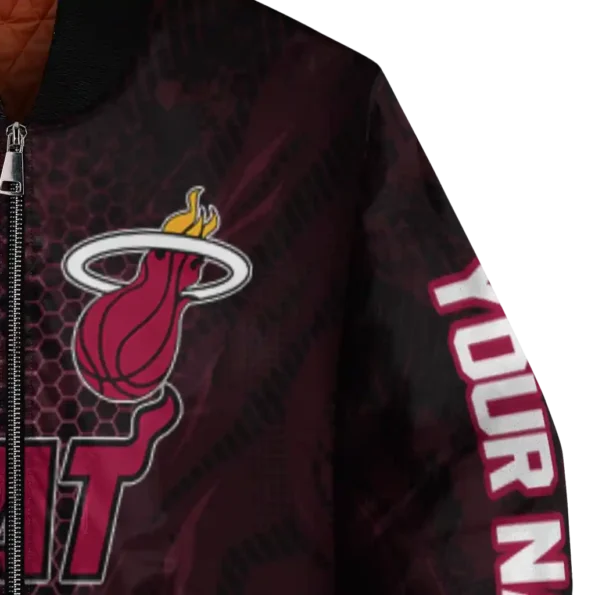 personalized miami heat hexagon mesh red black bomber jacket premium grade