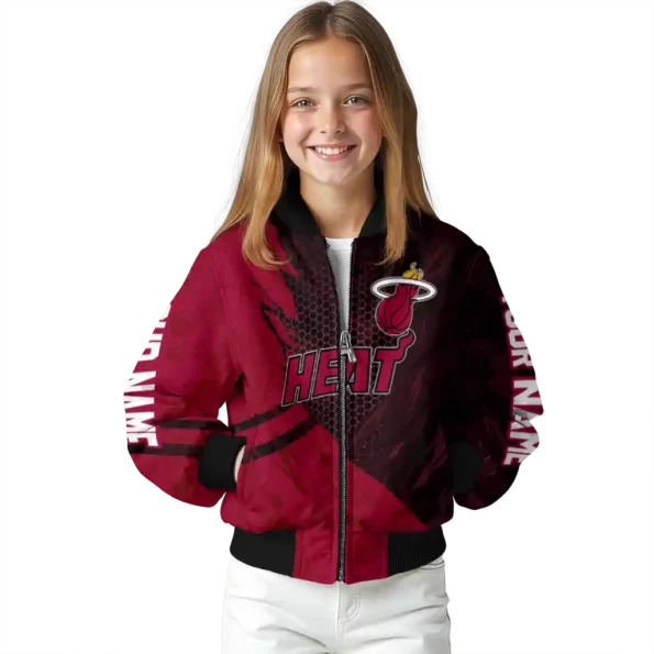 personalized miami heat hexagon mesh red black bomber jacket top rated
