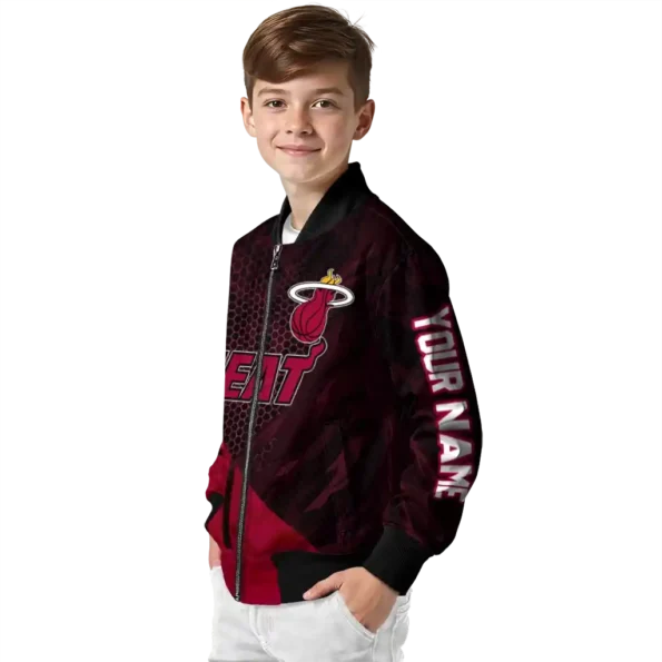 personalized miami heat hexagon mesh red black bomber jacket trendy