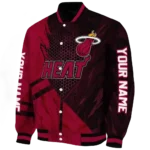 personalized miami heat hexagon mesh red black varsity jacket best selling.webp