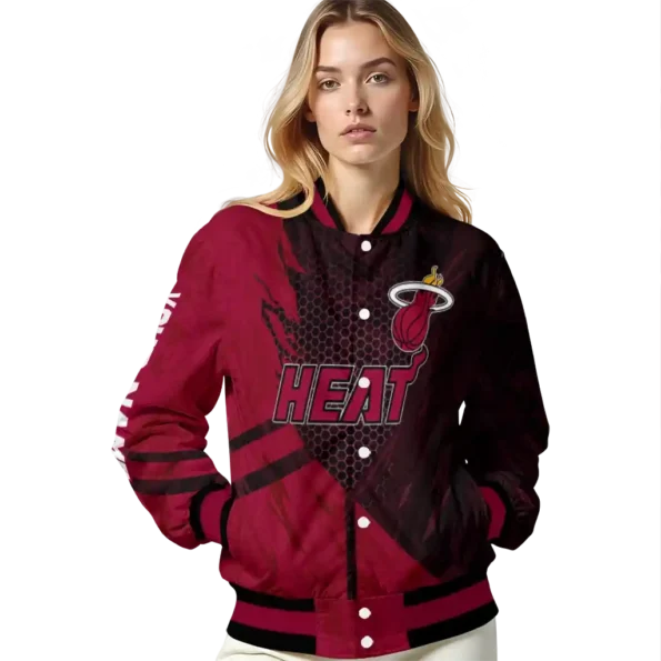 personalized miami heat hexagon mesh red black varsity jacket latest model.webp