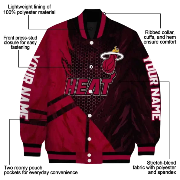 personalized miami heat hexagon mesh red black varsity jacket new arrival.webp