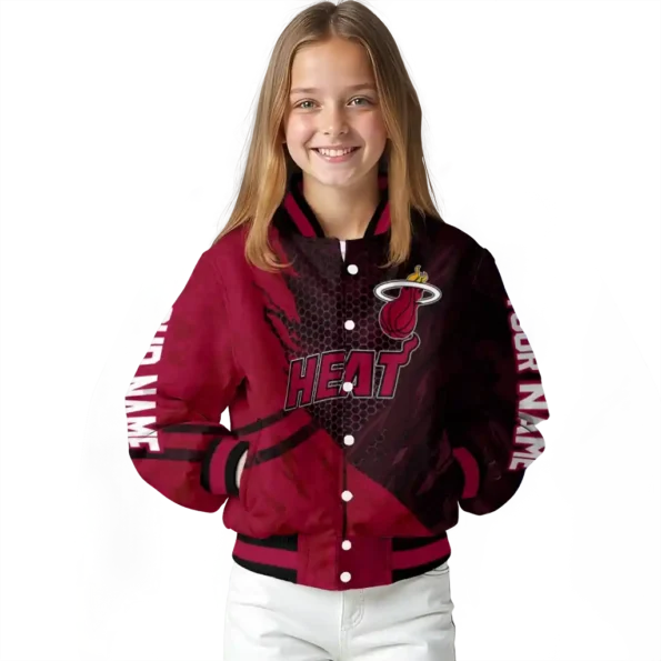 personalized miami heat hexagon mesh red black varsity jacket top rated.webp