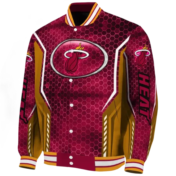 personalized miami heat power plate red varsity jacket best selling.webp