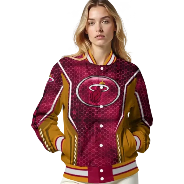 personalized miami heat power plate red varsity jacket latest model.webp