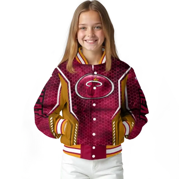 personalized miami heat power plate red varsity jacket top rated.webp