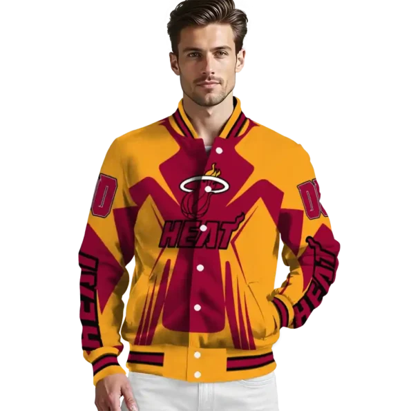 personalized miami heat spider mark red varsity jacket high quality.webp