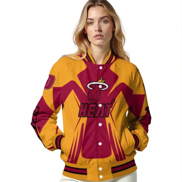 personalized miami heat spider mark red varsity jacket latest model.webp