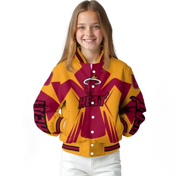 personalized miami heat spider mark red varsity jacket top rated.webp