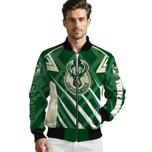 personalized milwaukee bucks chevron angles green bomber jacket high quality