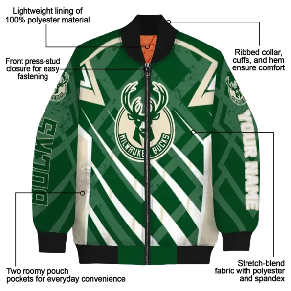 personalized milwaukee bucks chevron angles green bomber jacket new arrival