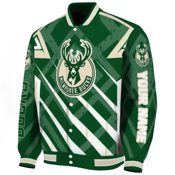 personalized milwaukee bucks chevron angles green varsity jacket best selling.webp