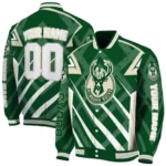 personalized milwaukee bucks chevron angles green varsity jacket best selling.webp