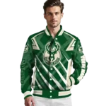 personalized milwaukee bucks chevron angles green varsity jacket best selling.webp