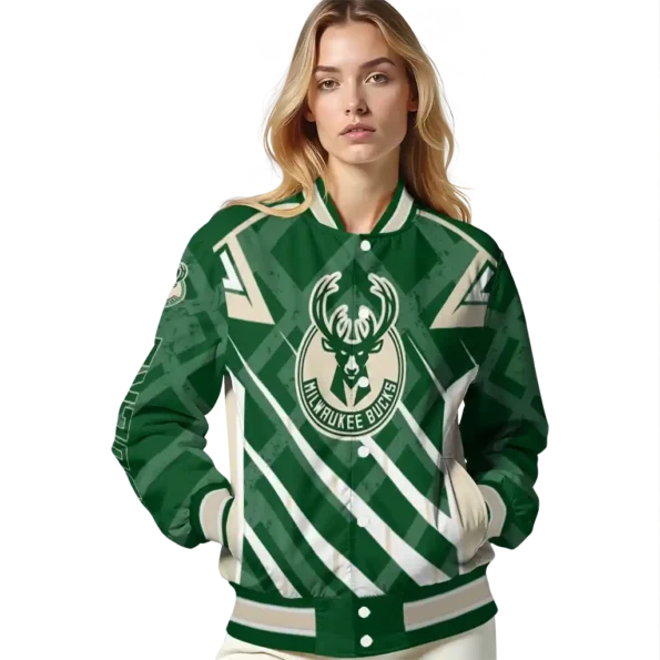 personalized milwaukee bucks chevron angles green varsity jacket latest model.webp