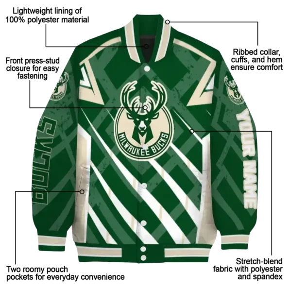 personalized milwaukee bucks chevron angles green varsity jacket new arrival.webp