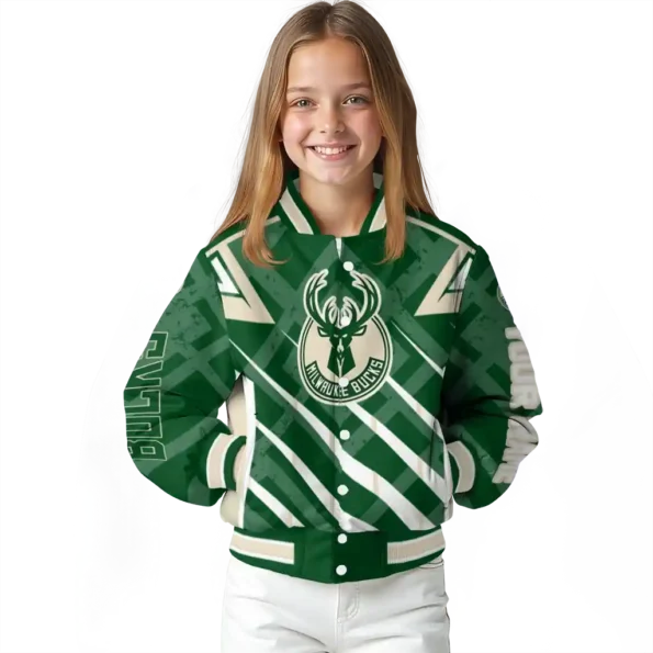 personalized milwaukee bucks chevron angles green varsity jacket top rated.webp