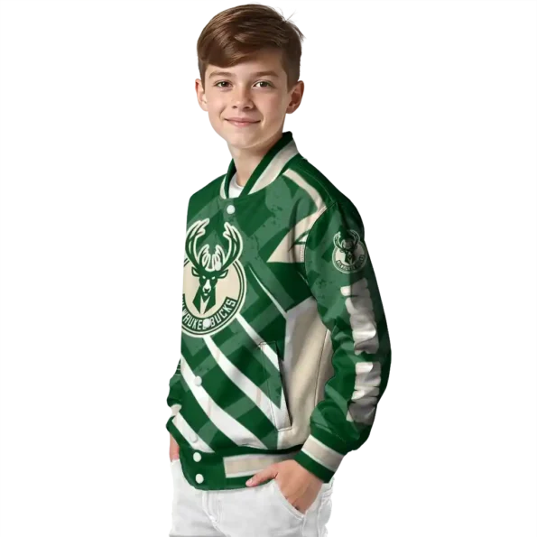 personalized milwaukee bucks chevron angles green varsity jacket trendy.webp