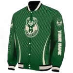 personalized milwaukee bucks chevron arrow green varsity jacket best selling.webp