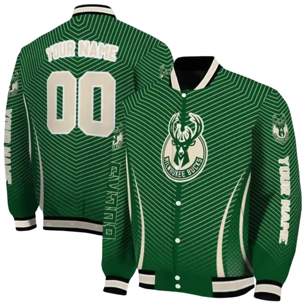 personalized milwaukee bucks chevron arrow green varsity jacket fashion forward.webp