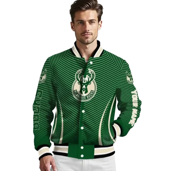 personalized milwaukee bucks chevron arrow green varsity jacket high quality.webp