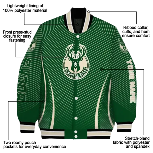 personalized milwaukee bucks chevron arrow green varsity jacket new arrival.webp