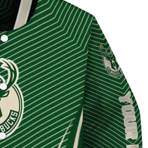 personalized milwaukee bucks chevron arrow green varsity jacket premium grade.webp