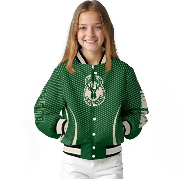 personalized milwaukee bucks chevron arrow green varsity jacket top rated.webp