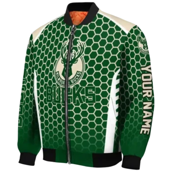 personalized milwaukee bucks hexagon grid green bomber jacket best selling