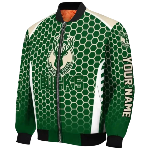 personalized milwaukee bucks hexagon grid green bomber jacket best selling