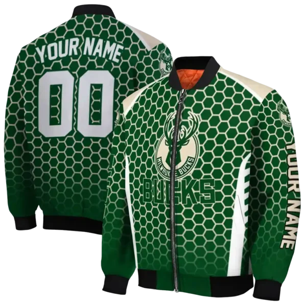 personalized milwaukee bucks hexagon grid green bomber jacket fashion forward