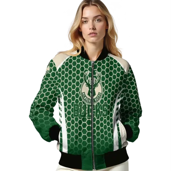 personalized milwaukee bucks hexagon grid green bomber jacket latest model