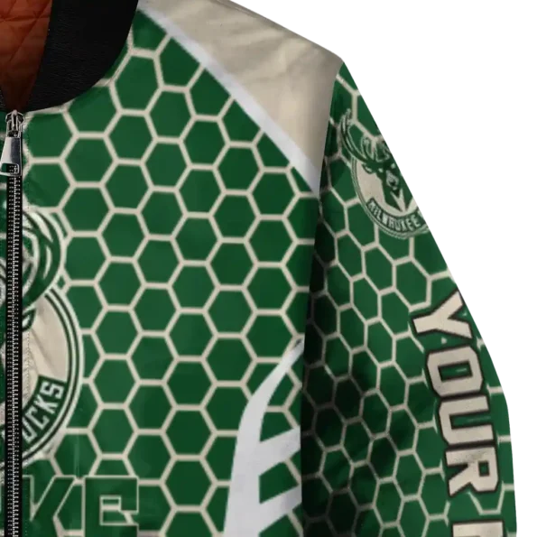 personalized milwaukee bucks hexagon grid green bomber jacket premium grade