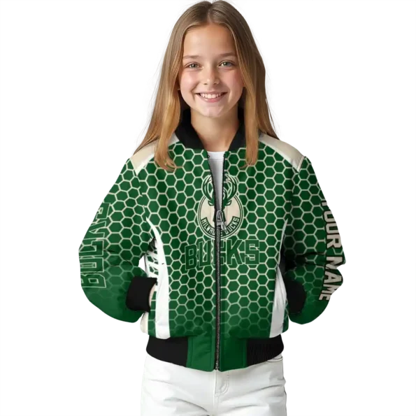 personalized milwaukee bucks hexagon grid green bomber jacket top rated