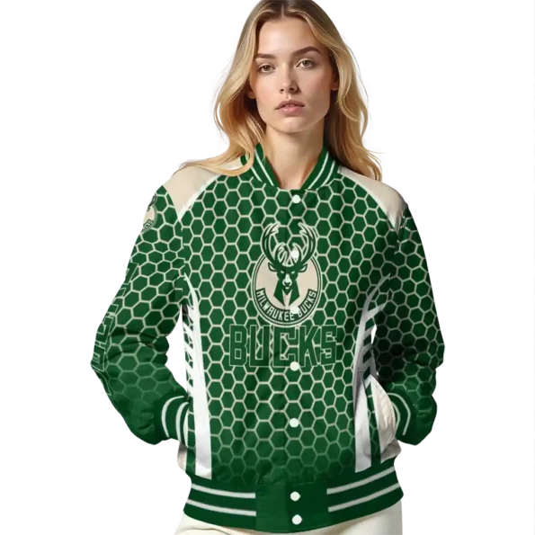 personalized milwaukee bucks hexagon grid green varsity jacket latest model.webp