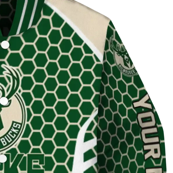 personalized milwaukee bucks hexagon grid green varsity jacket premium grade.webp