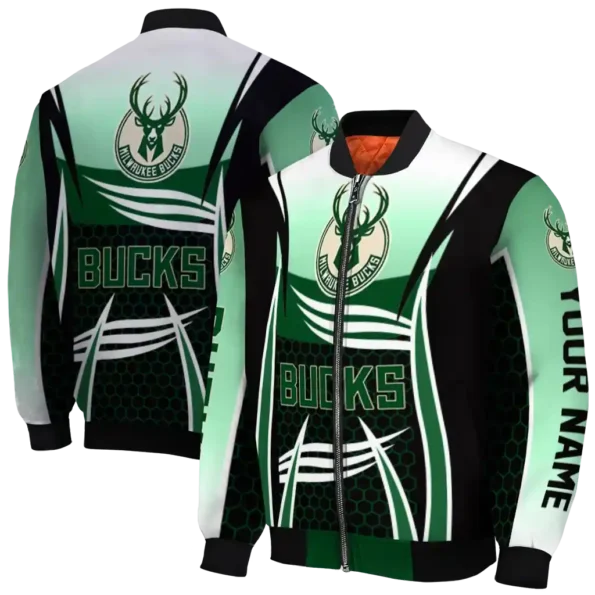 personalized milwaukee bucks mesh effect green black bomber jacket fashion forward
